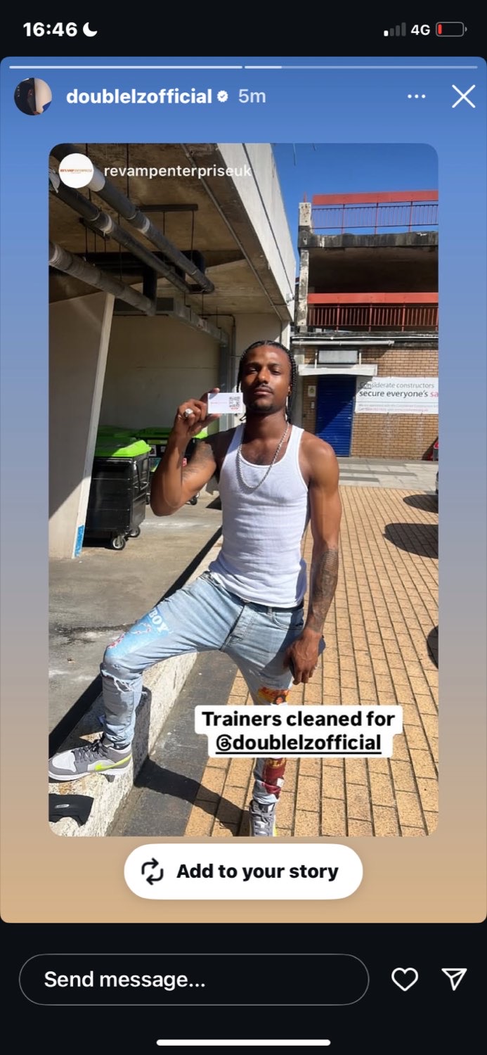 Instagram story from a client: trainers cleaned by RVMP