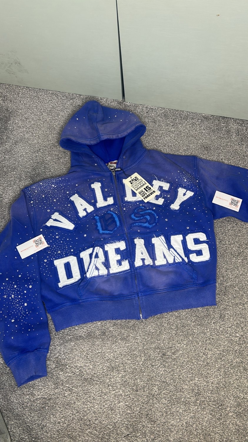 Blue Valley Dreams zip hoodie laid flat